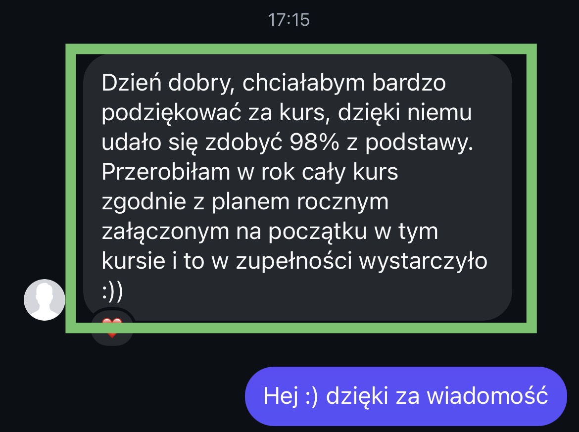 Wynik kursanta z matury podstawowej